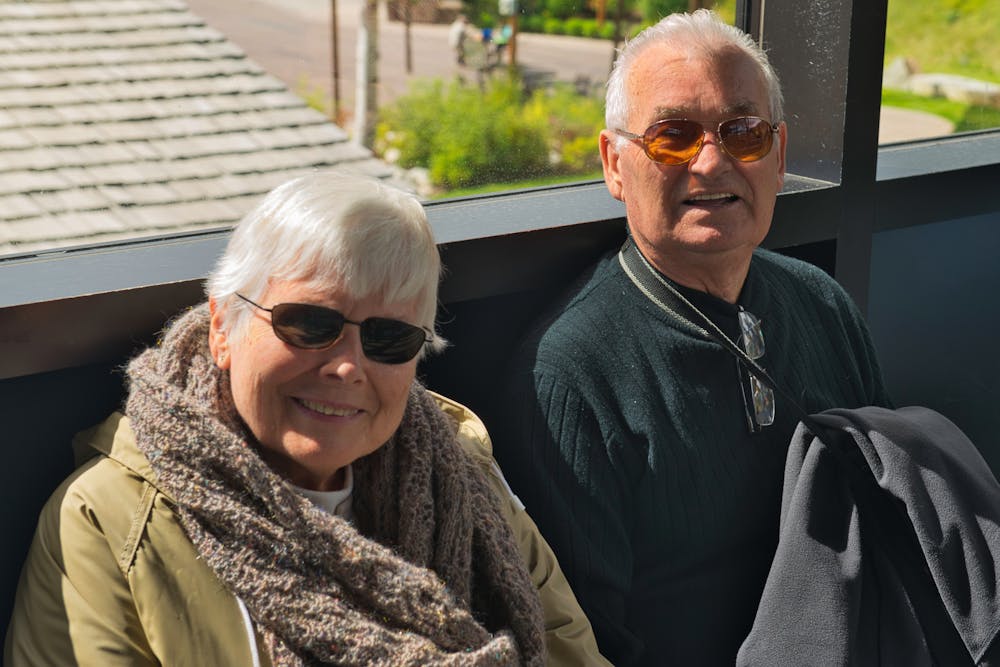 Happy senior couple enjoying sunshine