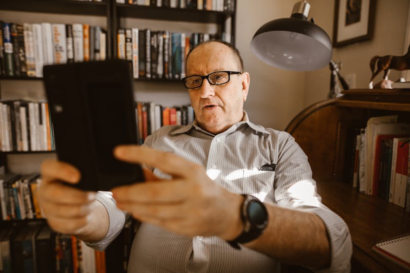Senior on a video call